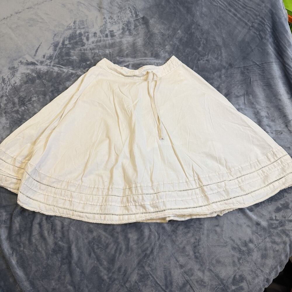 Banana Republic Cream Cotton Prairie Skirt lace Trim Pintuck Cottagecore Sz 6